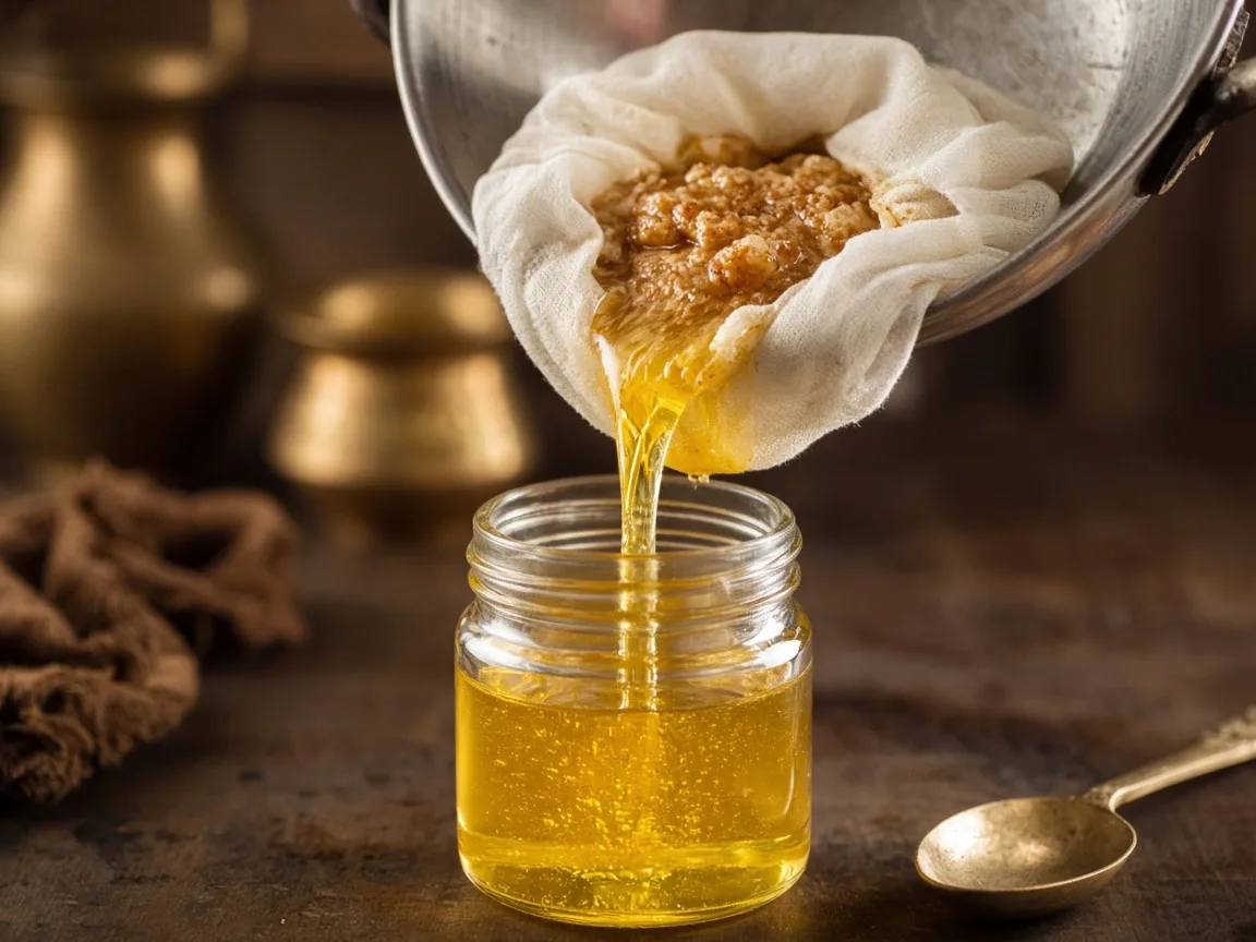 Does ghee have casein - clear ghee in a glass jar with the browned milk solids strained out beside it